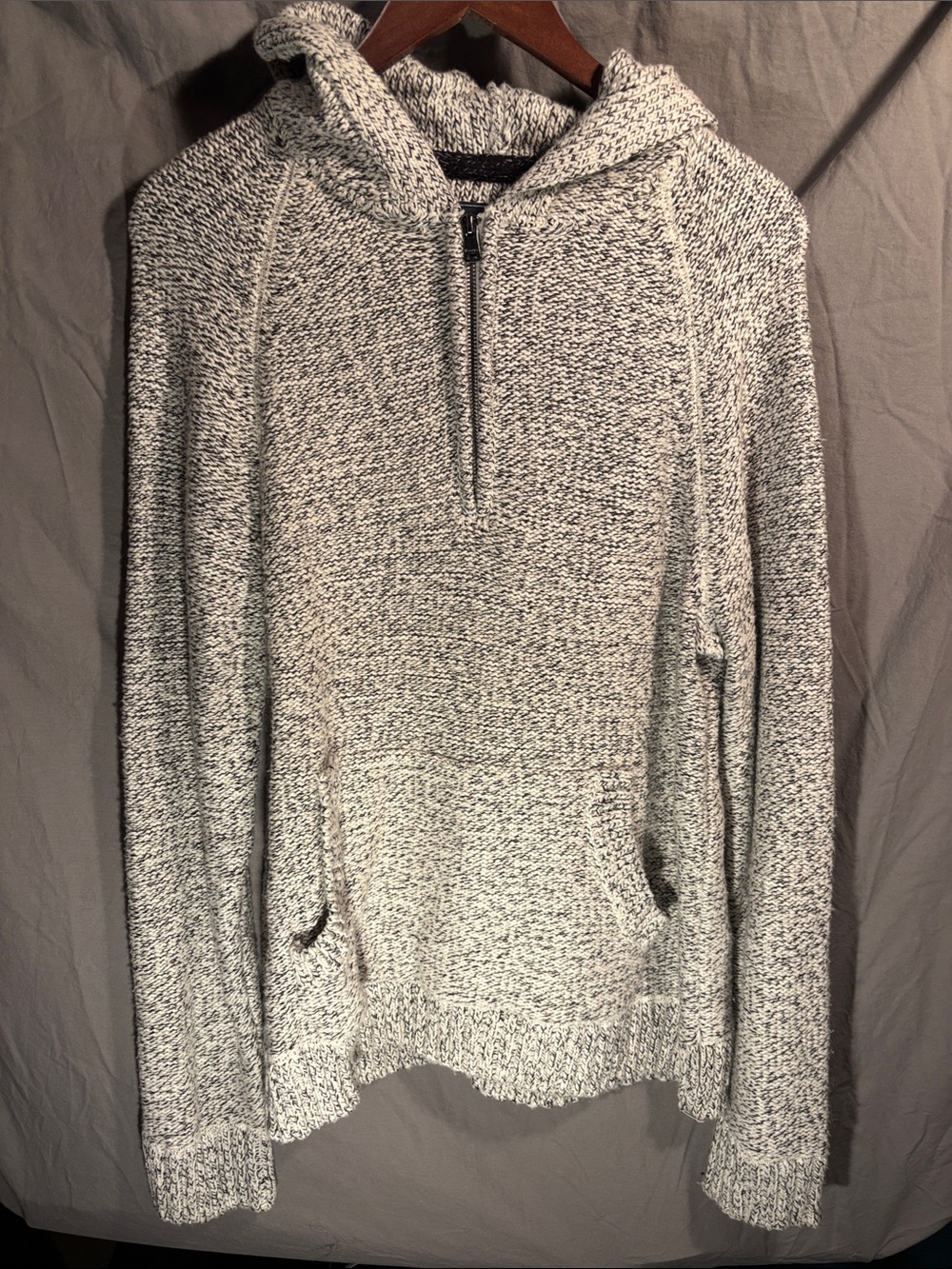 Men's Half-Zip Knit Hooded Sweater Pullover - Heather Gray